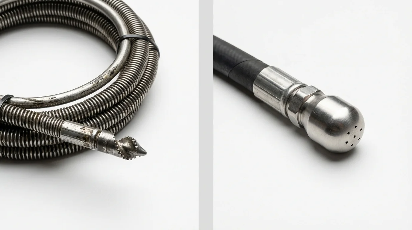 Drain snake cable and hydro jetting nozzle used for drain cleaning in Groveland, FL