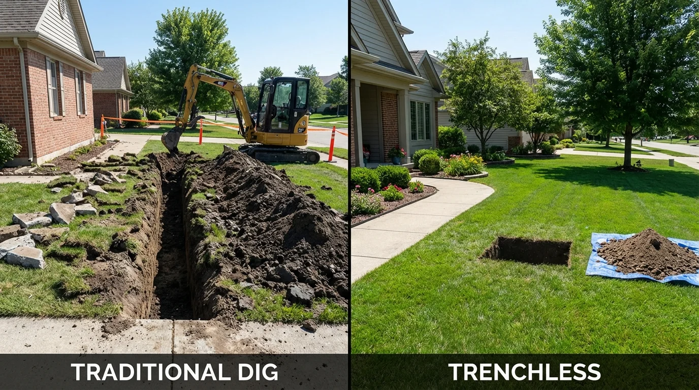 Trenchless sewer repair with minimal yard damage versus traditional excavation in Groveland, FL